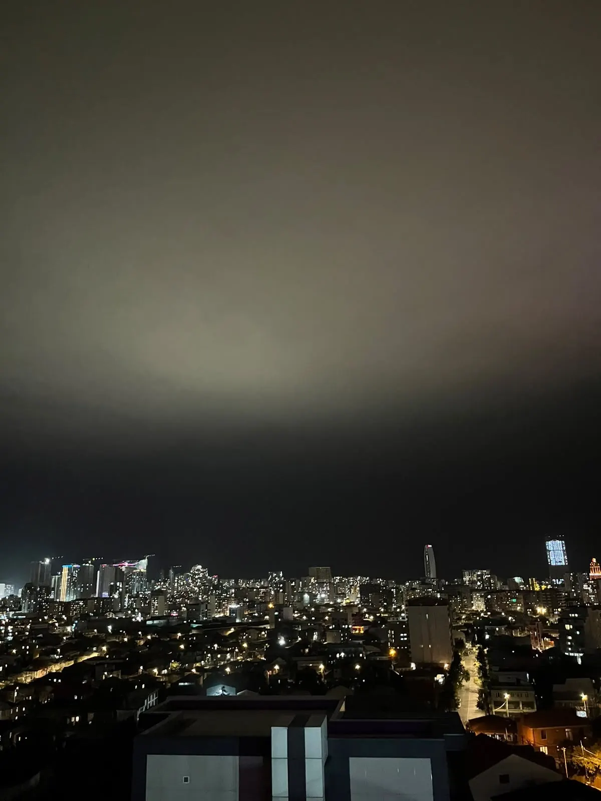 Batumi’s skyline lit up at night, seen from the hotel